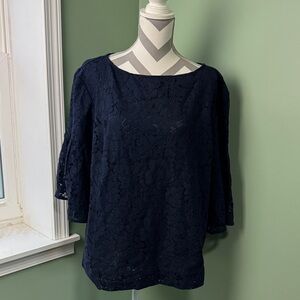 Ralph Lauren Navy Lace Blouse 1X